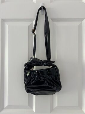 Anthropologie Black Patent Shoulder Bag with Knotted Top